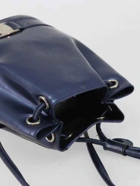 Salvatore Ferragamo Vala Backpack Patent leather Navy Silver Auth 175785 main image 14